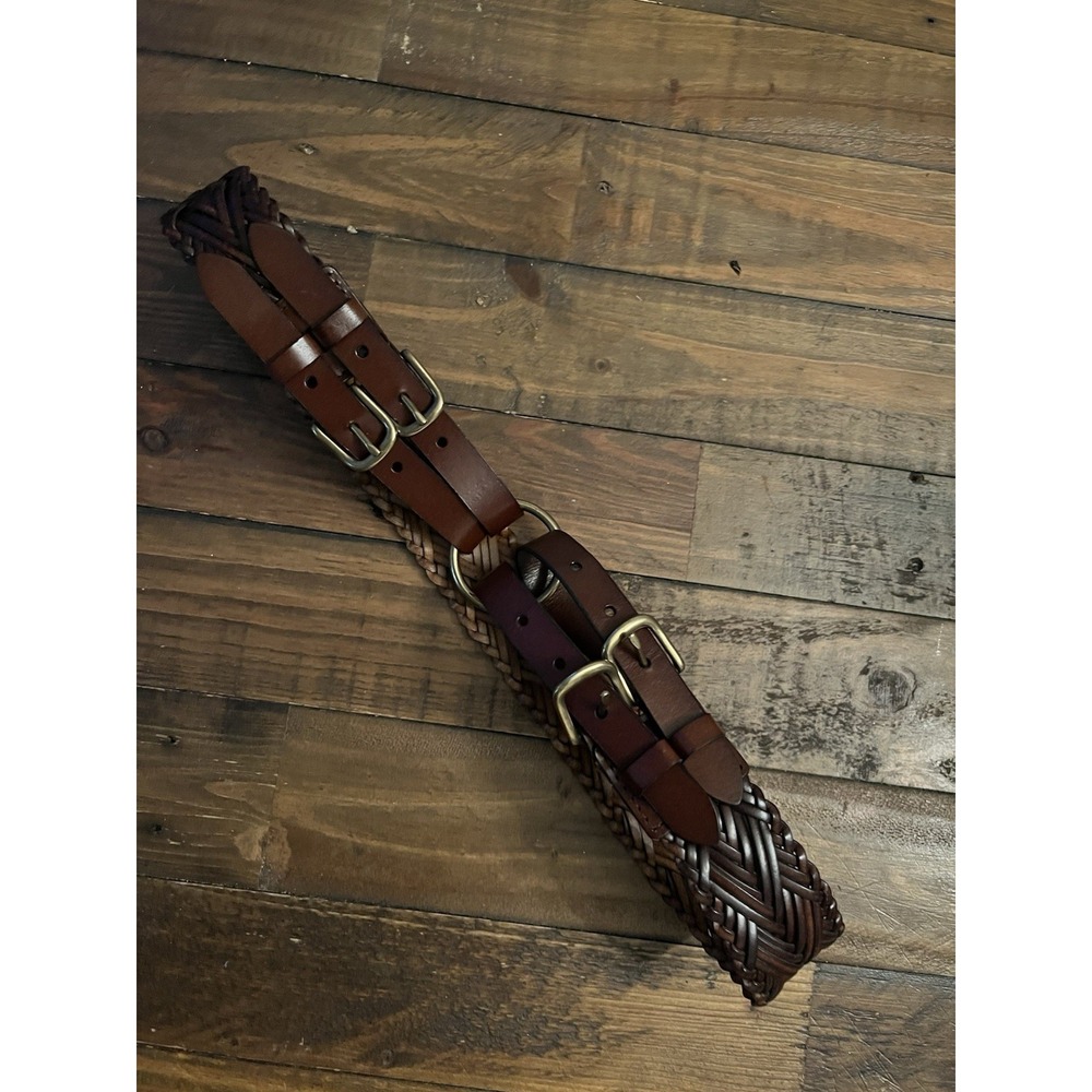 Old Navy Genuine Bonded Leather Belt Ladies  S/M Double belt‎ Basket Weave